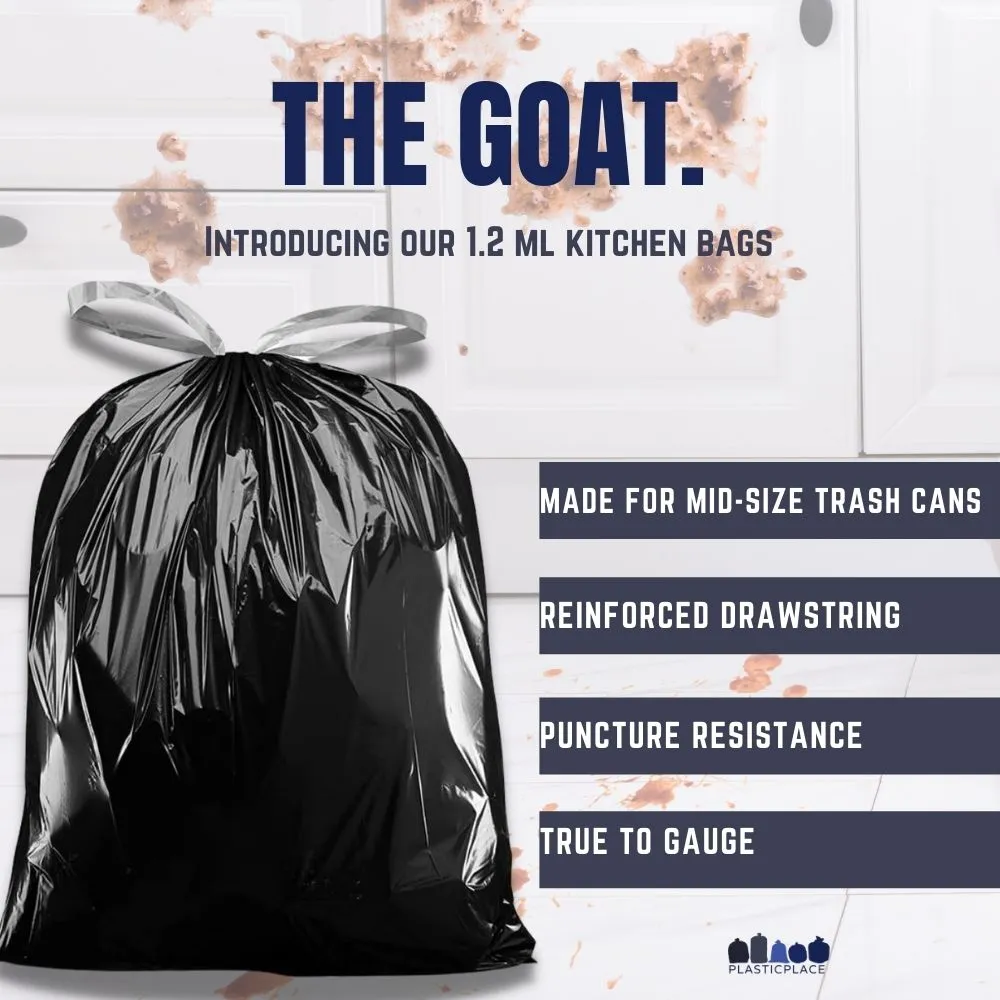 13 Gallon Extra Tall Black Drawstring Bags - 1.2 Mil - 200/Case