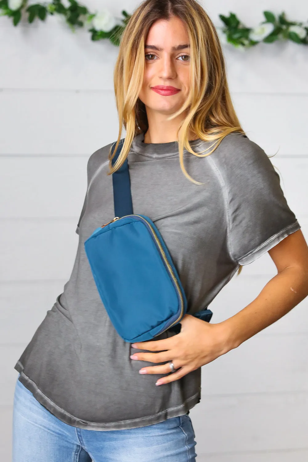 Azure Nylon Zipper Buckle Belt Sling