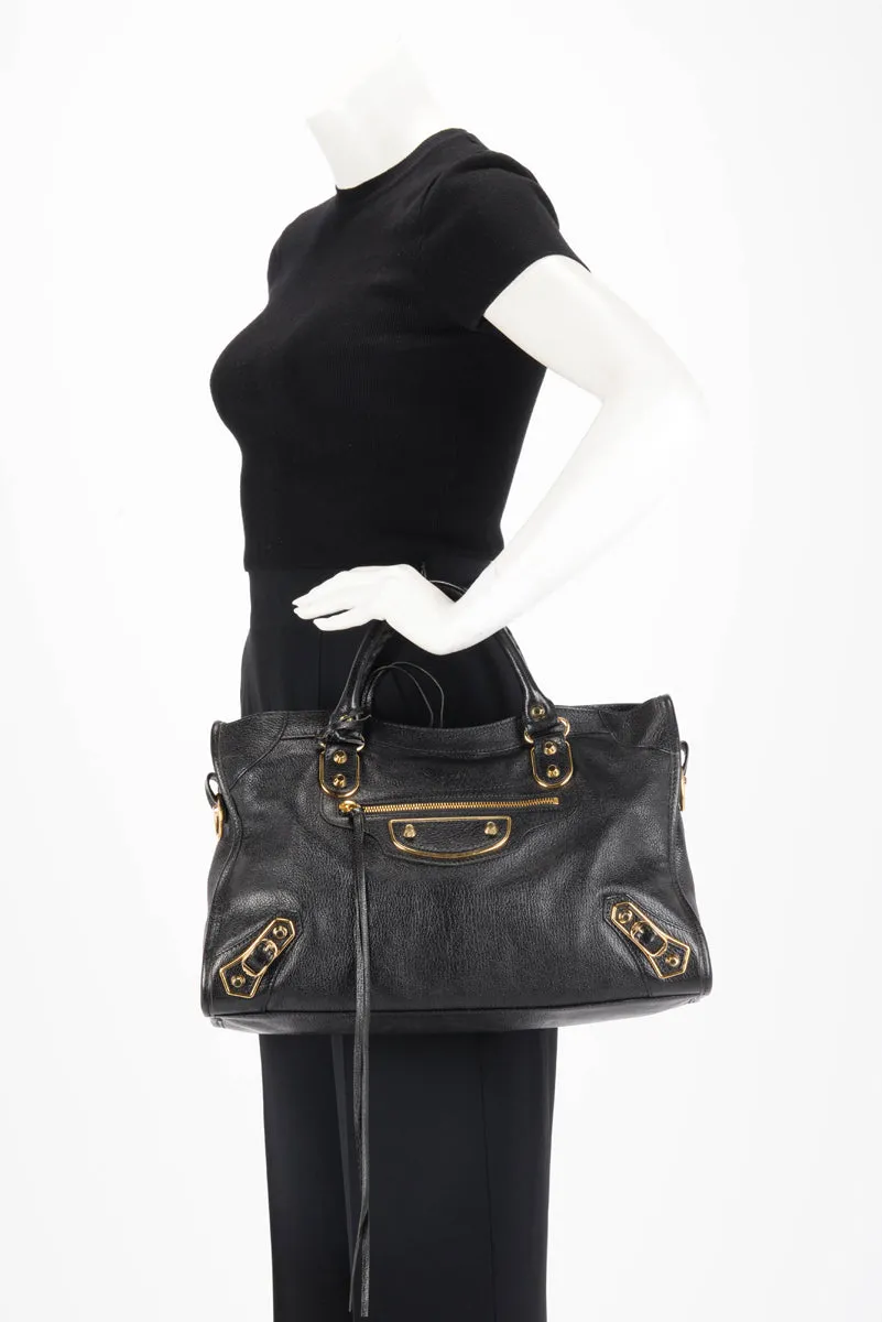 Balenciaga Black Chevre Metallic Edge City Bag