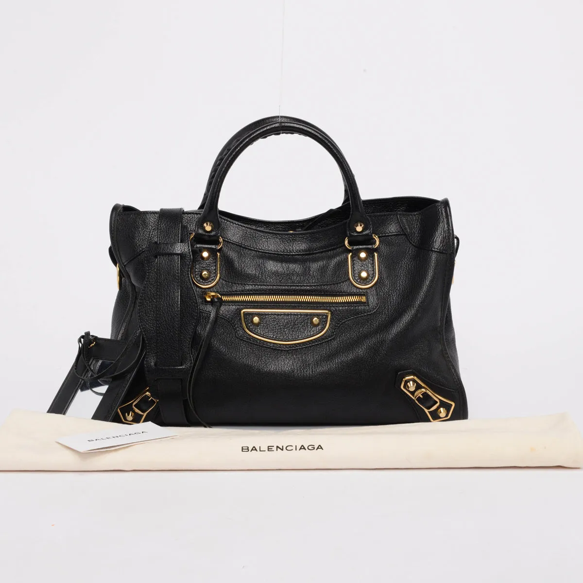Balenciaga Black Chevre Metallic Edge City Bag