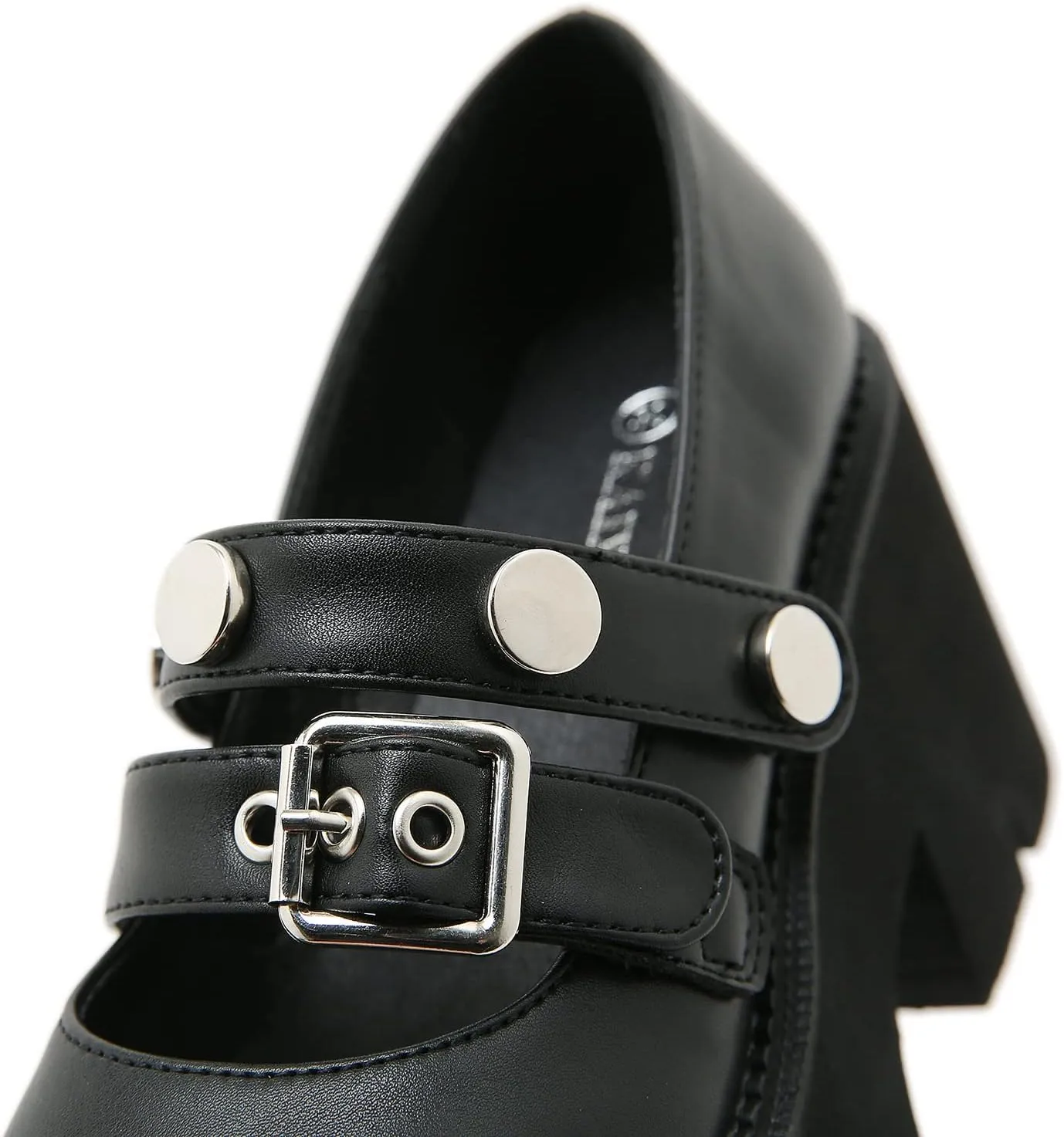 bbruriy Womens Marry Jane Platform Shoes Round Toe Chunky Heel Uniform Dress Pumps Lolita Shoes with Double Wide Ankle Strap and Belt Buckle Decoration