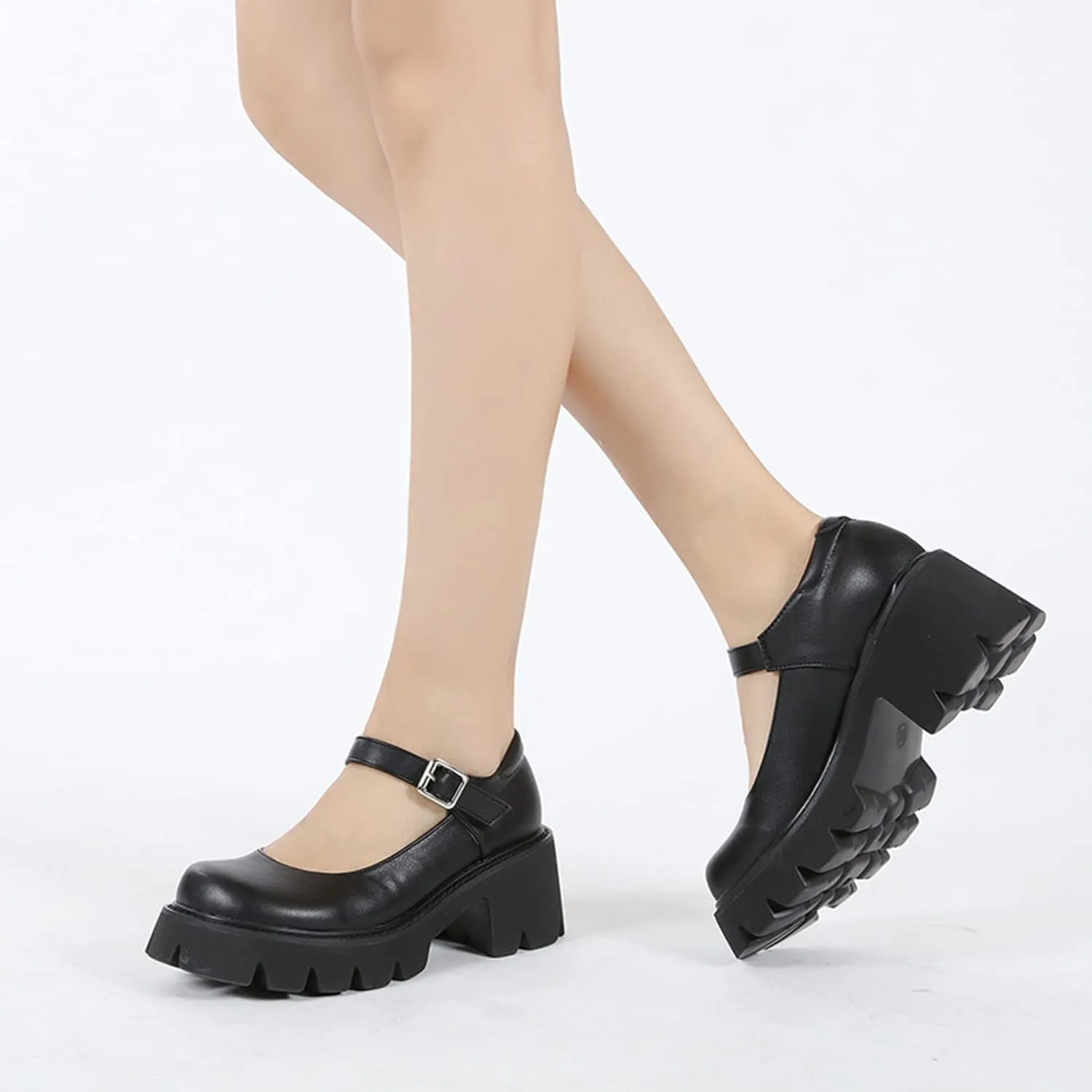 bbruriy Womens Marry Jane Platform Shoes Round Toe Chunky Heel Uniform School Comfy Dress Pumps Lolita Ankle Strap Shoes