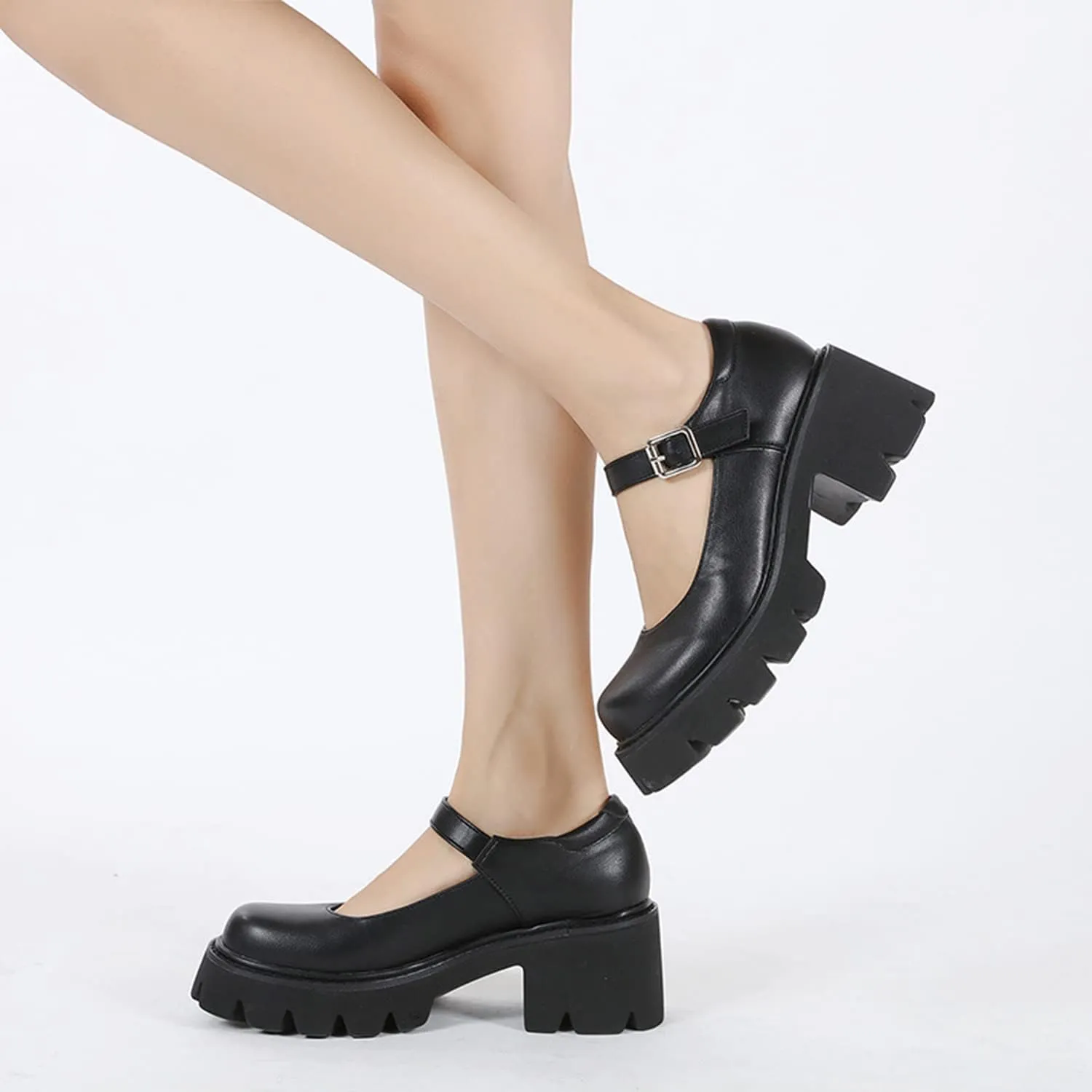 bbruriy Womens Marry Jane Platform Shoes Round Toe Chunky Heel Uniform School Comfy Dress Pumps Lolita Ankle Strap Shoes