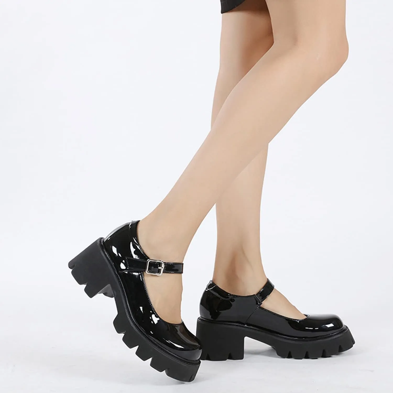 bbruriy Womens Marry Jane Platform Shoes Round Toe Chunky Heel Uniform School Comfy Dress Pumps Lolita Ankle Strap Shoes