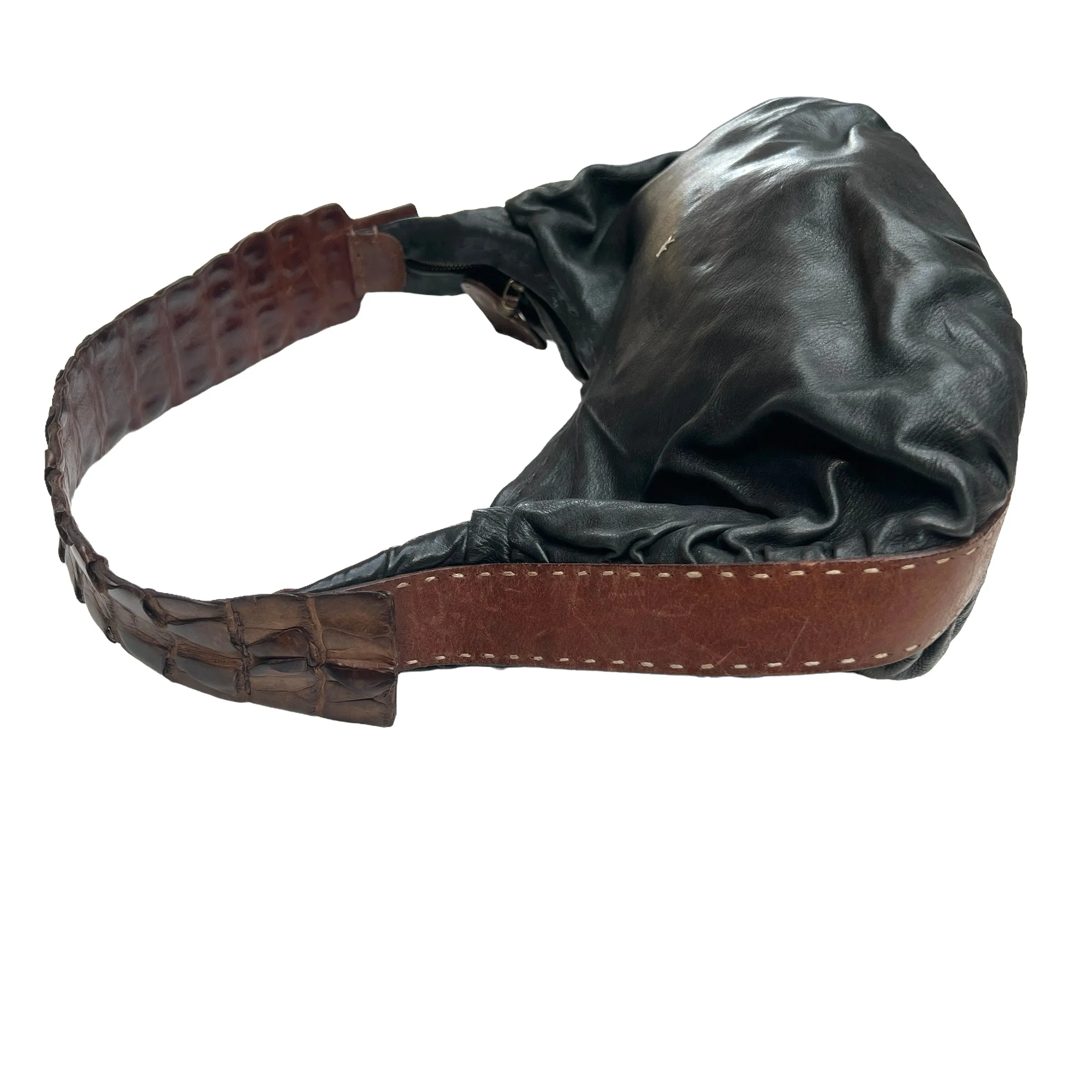 Black Hobo Bag with Aligator Handle