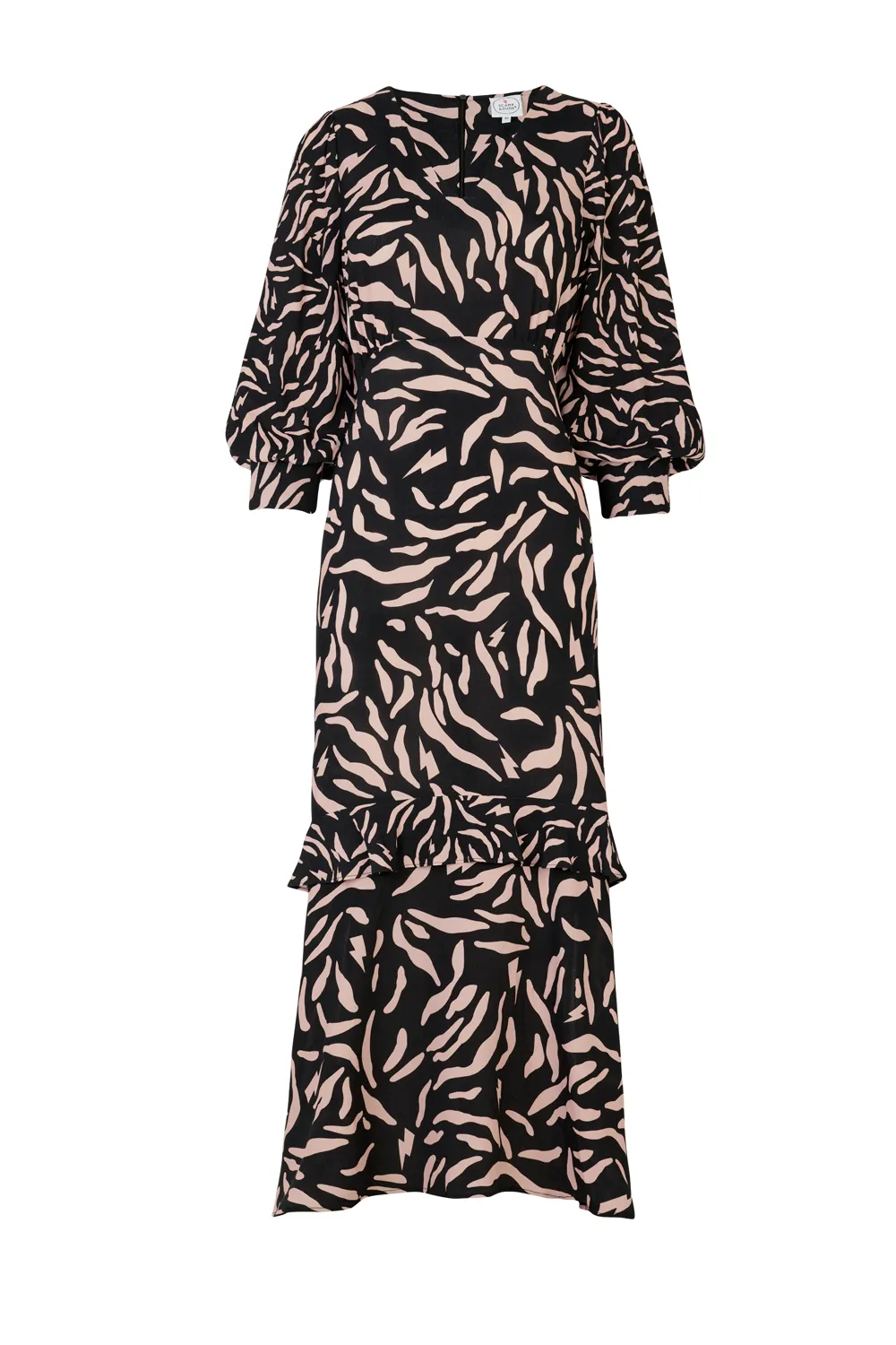 Black with Pale Peach Zebra Frill Midi Dress