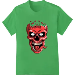Bone-Chilling Red Skull Heat Transfer - Edgy Halloween Style