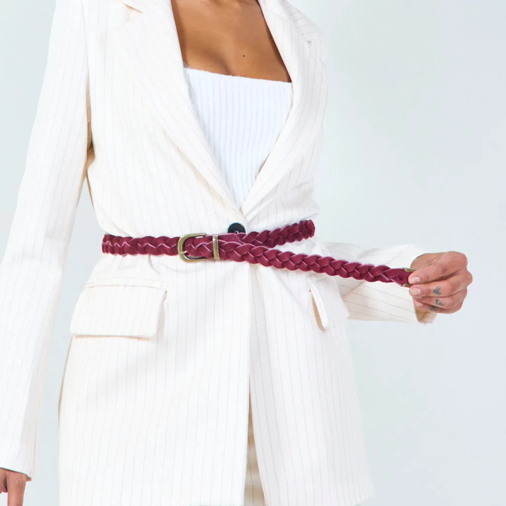 Braided velvet belt with metal buckle wholesale