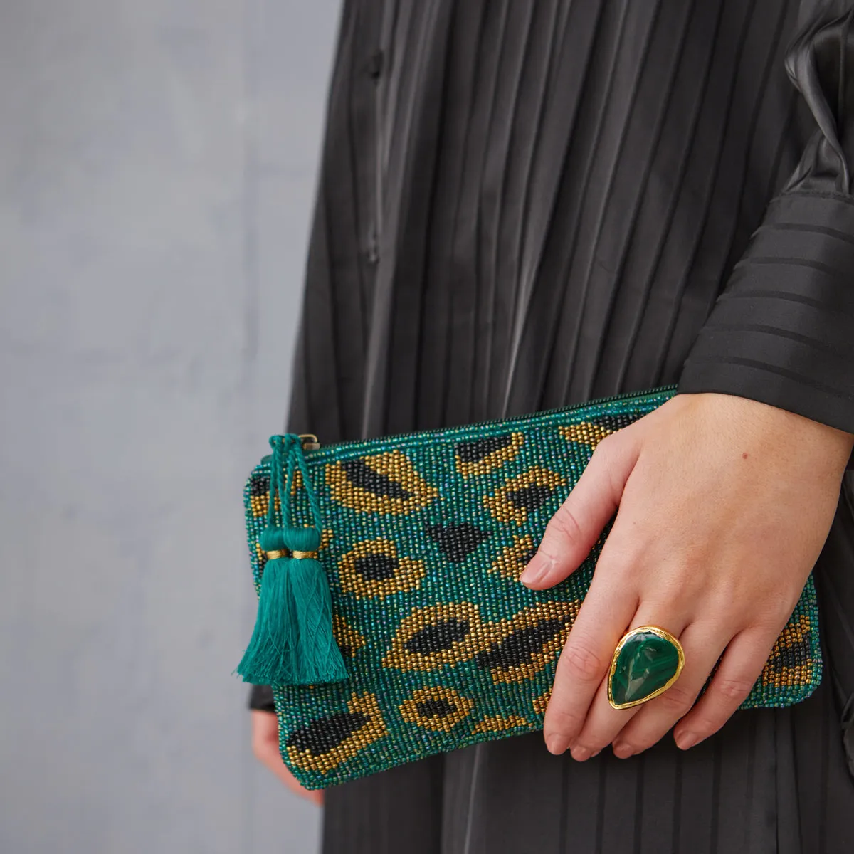 Canyon Green Beaded Pouch