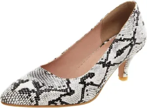 Caradise Womens Low Kitten Heel Snakeskin Pumps Closed Pointed Toe Dress Shoes