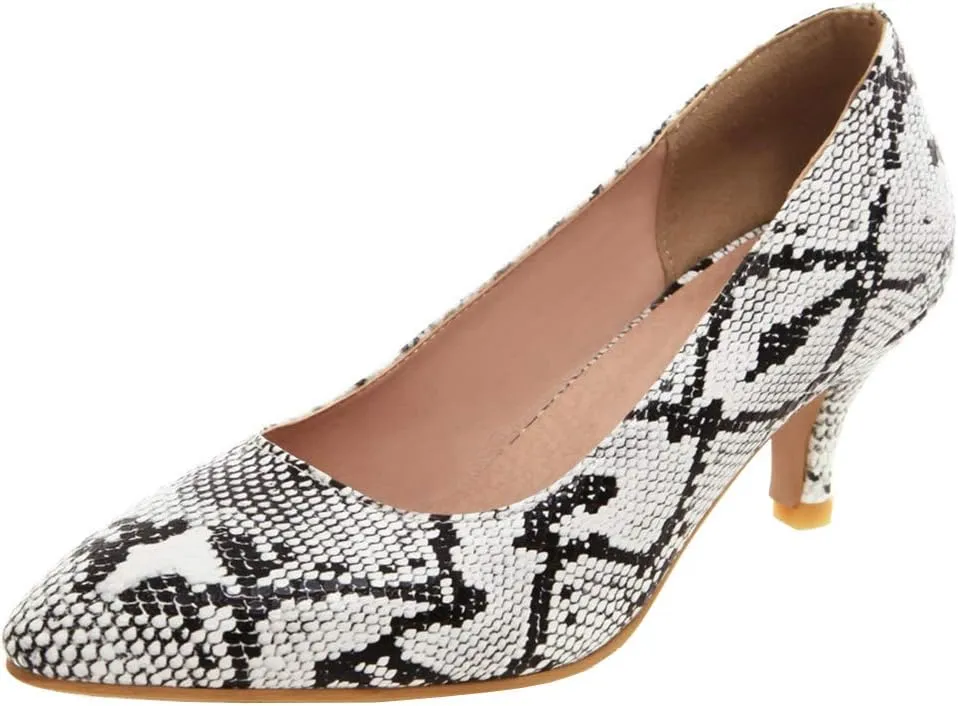 Caradise Womens Low Kitten Heel Snakeskin Pumps Closed Pointed Toe Dress Shoes