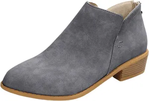 Cathalem Ankle Boots for Women Wide Calf Comfy V-Cutout Side Zip Low Heel Ankle BootiesVintage Leather Hiking Shoes