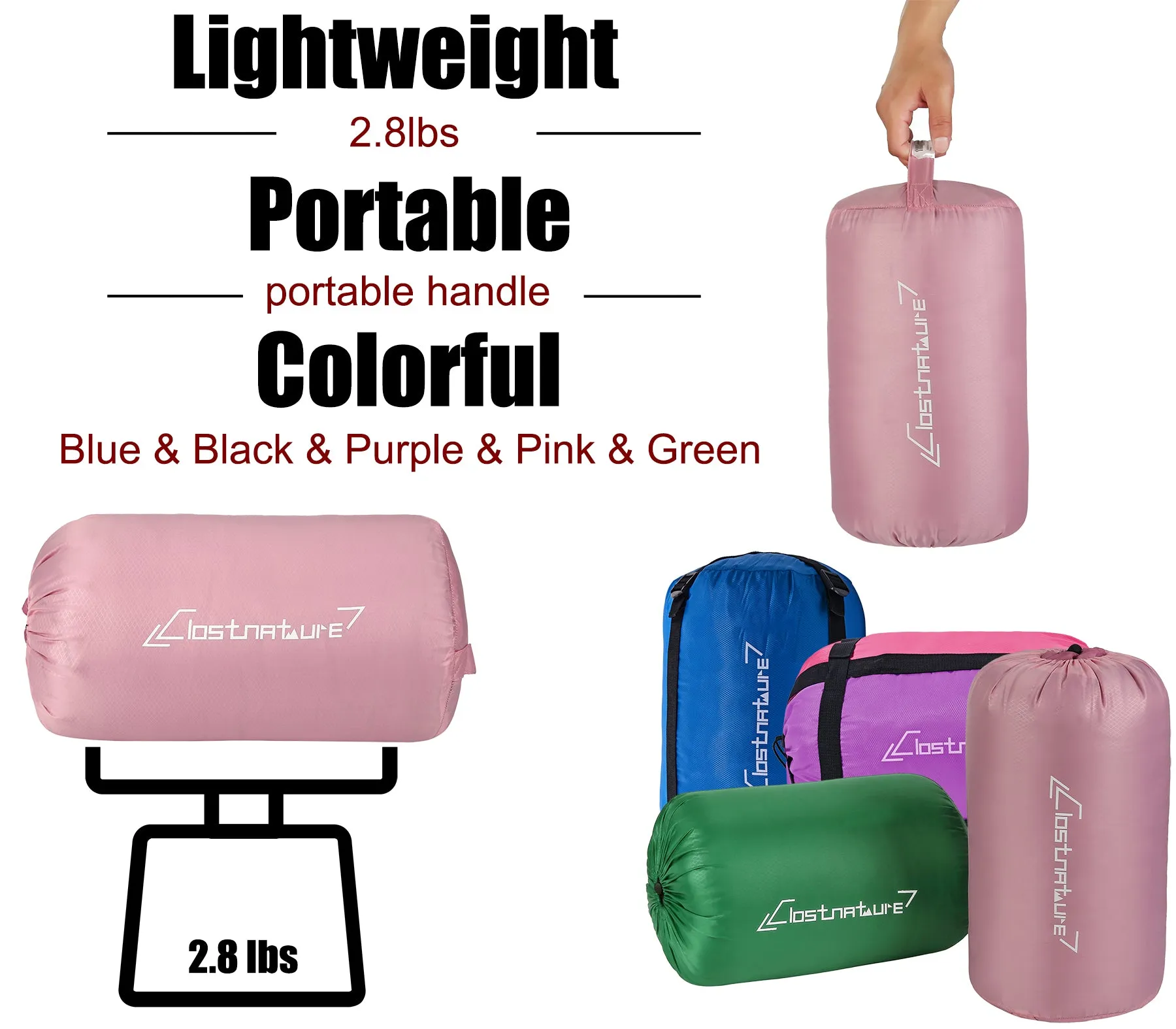 Clostnature Sleeping Bag for Adults and Kids - Lightweight Camping Sleeping Bag for Girls, Boys, Youths（Left zipper）