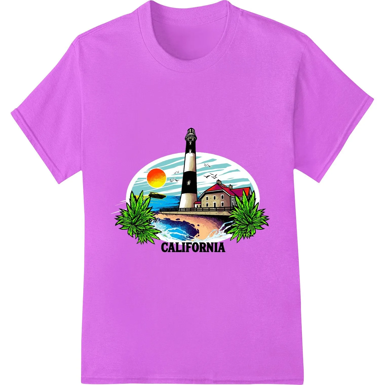 Coastal California Lighthouse Sunset DTF Print Transfer