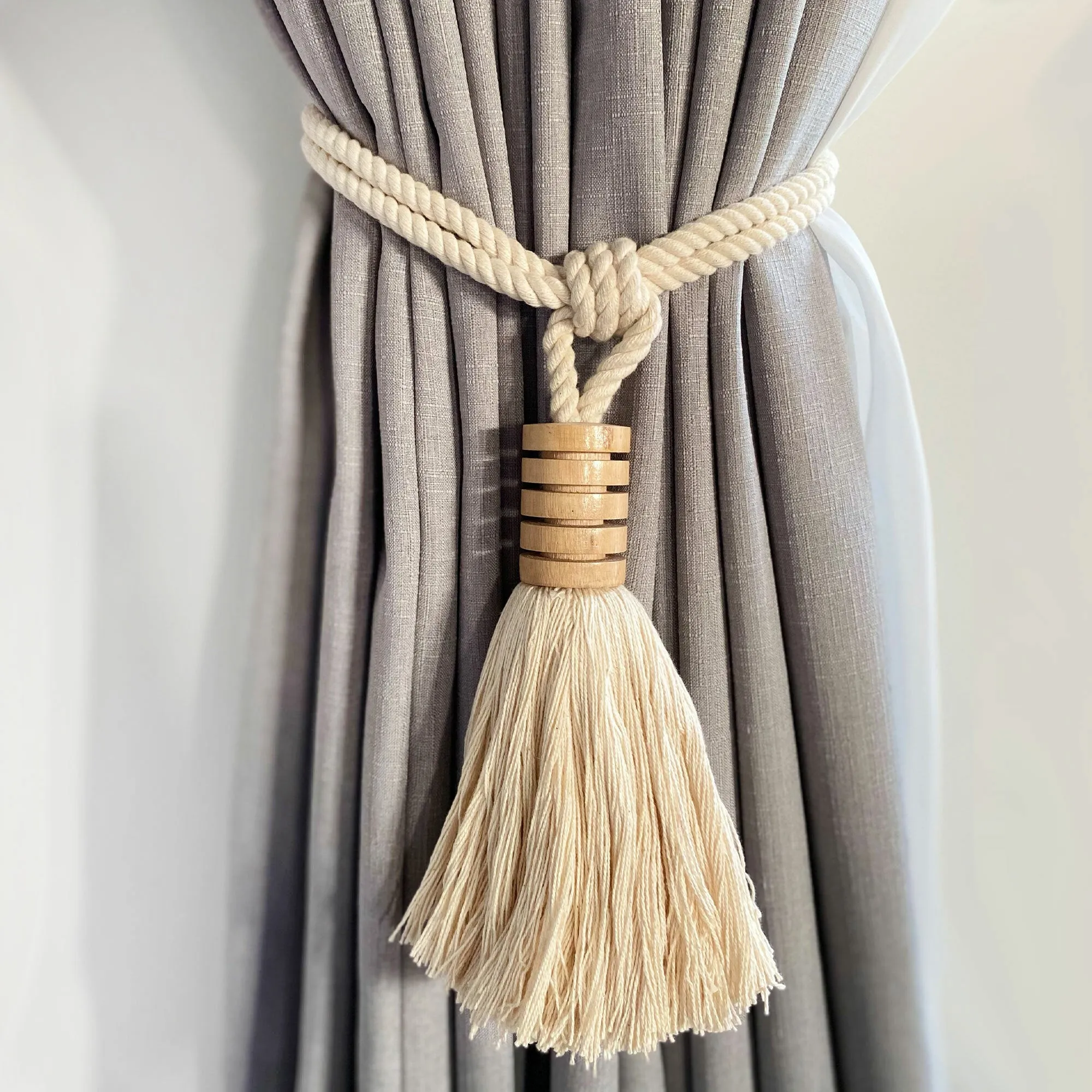 Cotton & Mango Wood Tassel Curtain Tie Back
