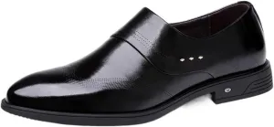 Dress Formal Shoes for Men Slip On Wing tip Burnished Toe Vegan Leather Slip Resistant Low Top Anti-Slip Block Heel Working (Color : Black, Size : 7.5)
