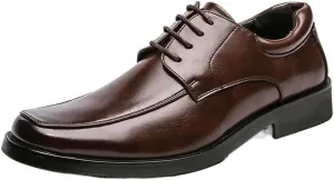 Dress Oxford for Men Lace Up Apron Toe Square Toe Derby Shoes Vegan Leather Anti-Slip Slip Resistant Low Top Prom (Color : Brown, Size : 8.5)