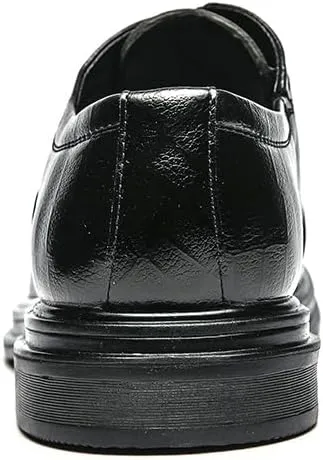 Dress Oxford for Men Lace Up Round Burnished Toe Plaid Vegan Leather Block Heel Low Top Slip Resistant Rubber Sole Non Slip Prom