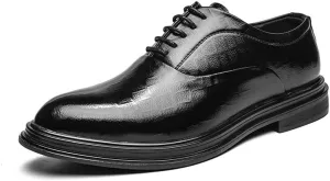 Dress Oxford for Men Lace Up Round Burnished Toe Plaid Vegan Leather Block Heel Low Top Slip Resistant Rubber Sole Non Slip Prom
