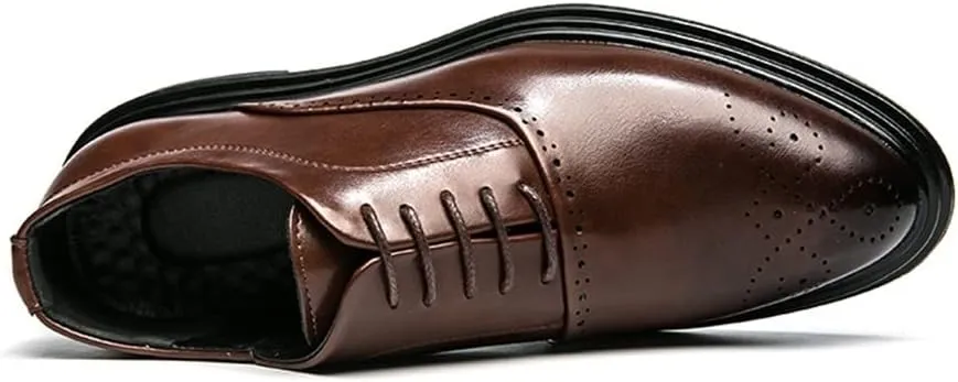 Dress Shoes for Men Lace Up Round Burnished Toe Vegan Leather Non Slip Low Top Block Heel Prom