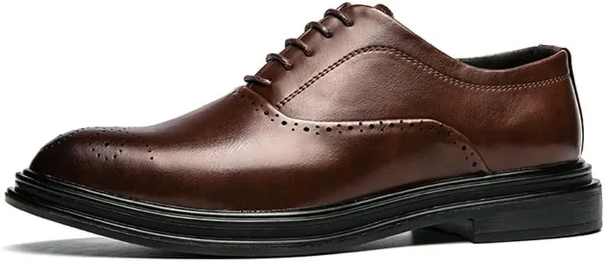 Dress Shoes for Men Lace Up Round Burnished Toe Vegan Leather Non Slip Low Top Block Heel Prom