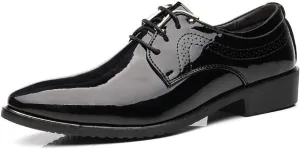 Dress Shoes for Men Lace Up Snip Toe Patent Leather Derby Shoes Vegan Leather Block Heel Slip Resistant Low Top Prom (Color : Black, Size : 9)