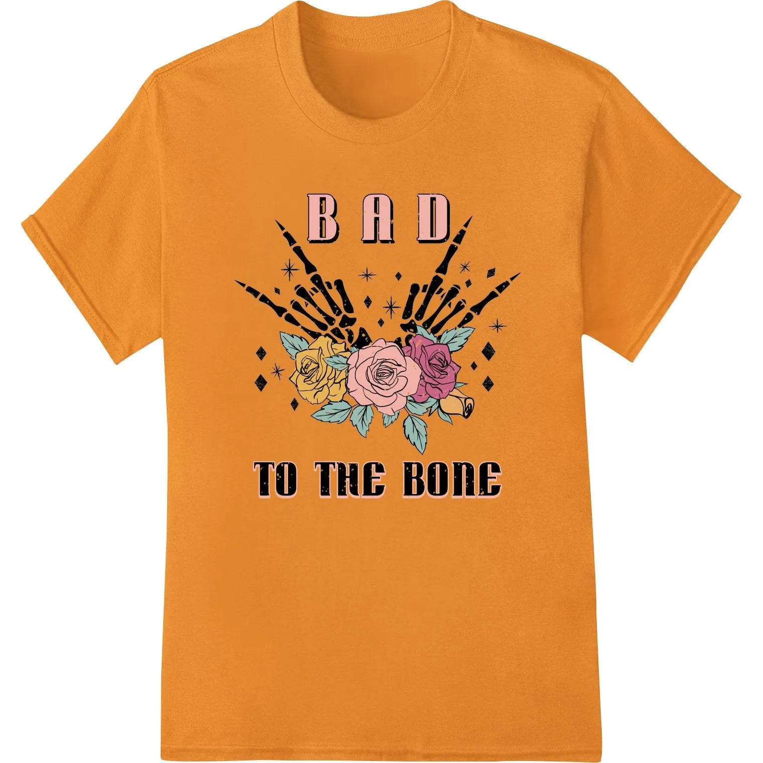 Edgy 'BAD TO THE BONE' Skeleton Hand Graphic Print Heat Transfer
