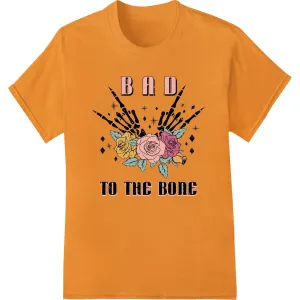 Edgy 'BAD TO THE BONE' Skeleton Hand Graphic Print Heat Transfer