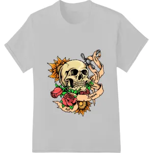 Edgy Skull & Rose Tattoo Style DTF Print Heat Transfer