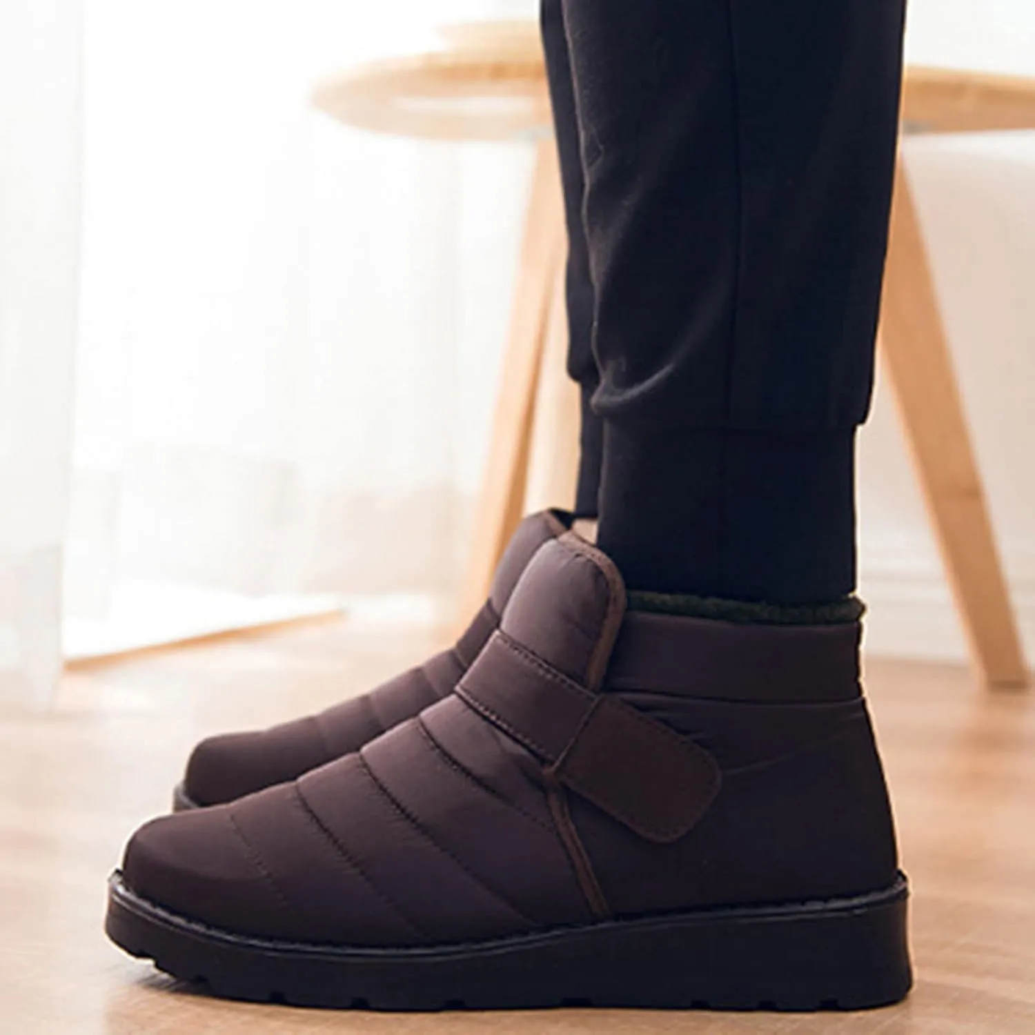 Fall Boots Womens Lug Sole Platform Anti Slip Shoes Winter Waterproof Boots Snow Slip On Ankle Fur Lined Booties