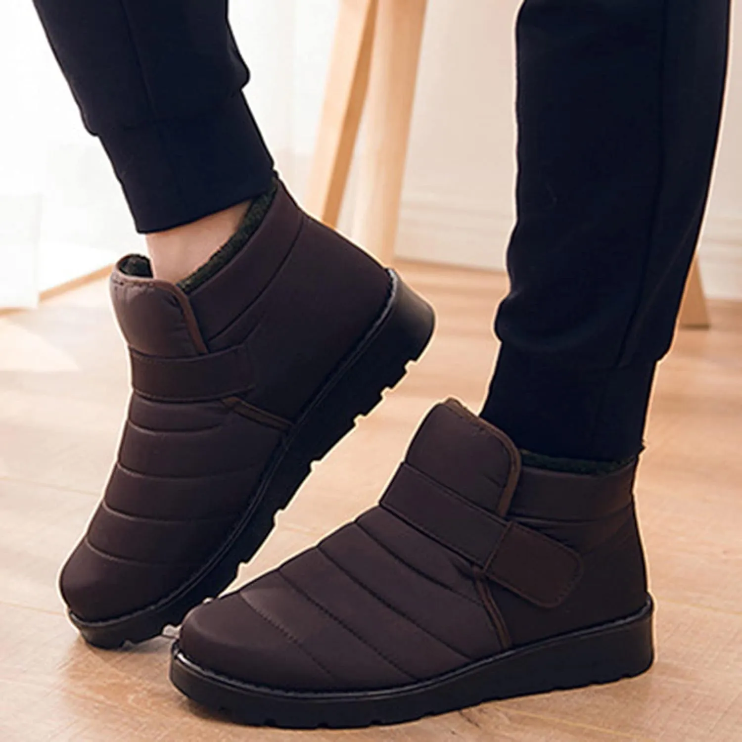 Fall Boots Womens Lug Sole Platform Anti Slip Shoes Winter Waterproof Boots Snow Slip On Ankle Fur Lined Booties