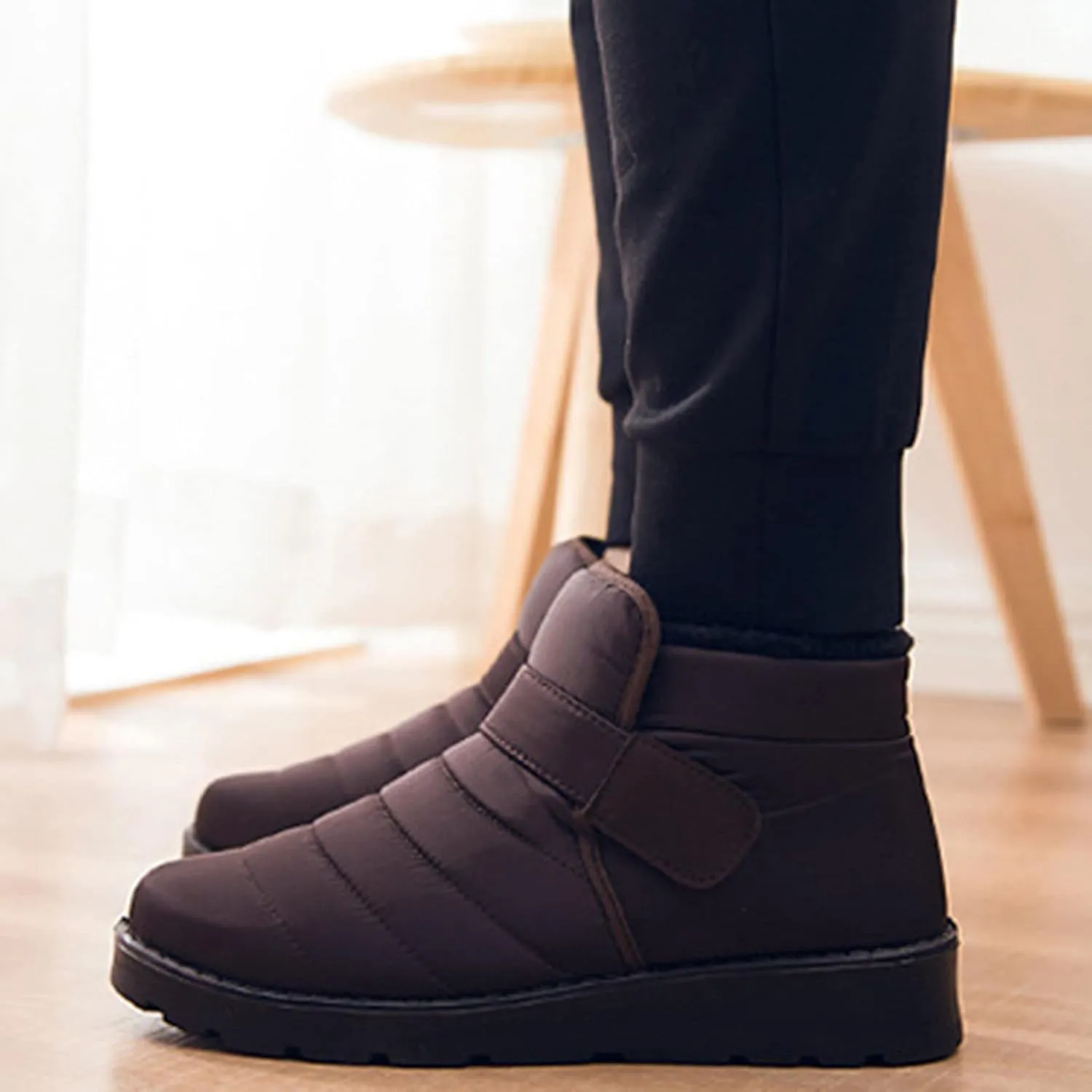 Fall Boots Womens Lug Sole Platform Anti Slip Shoes Winter Waterproof Boots Snow Slip On Ankle Fur Lined Booties