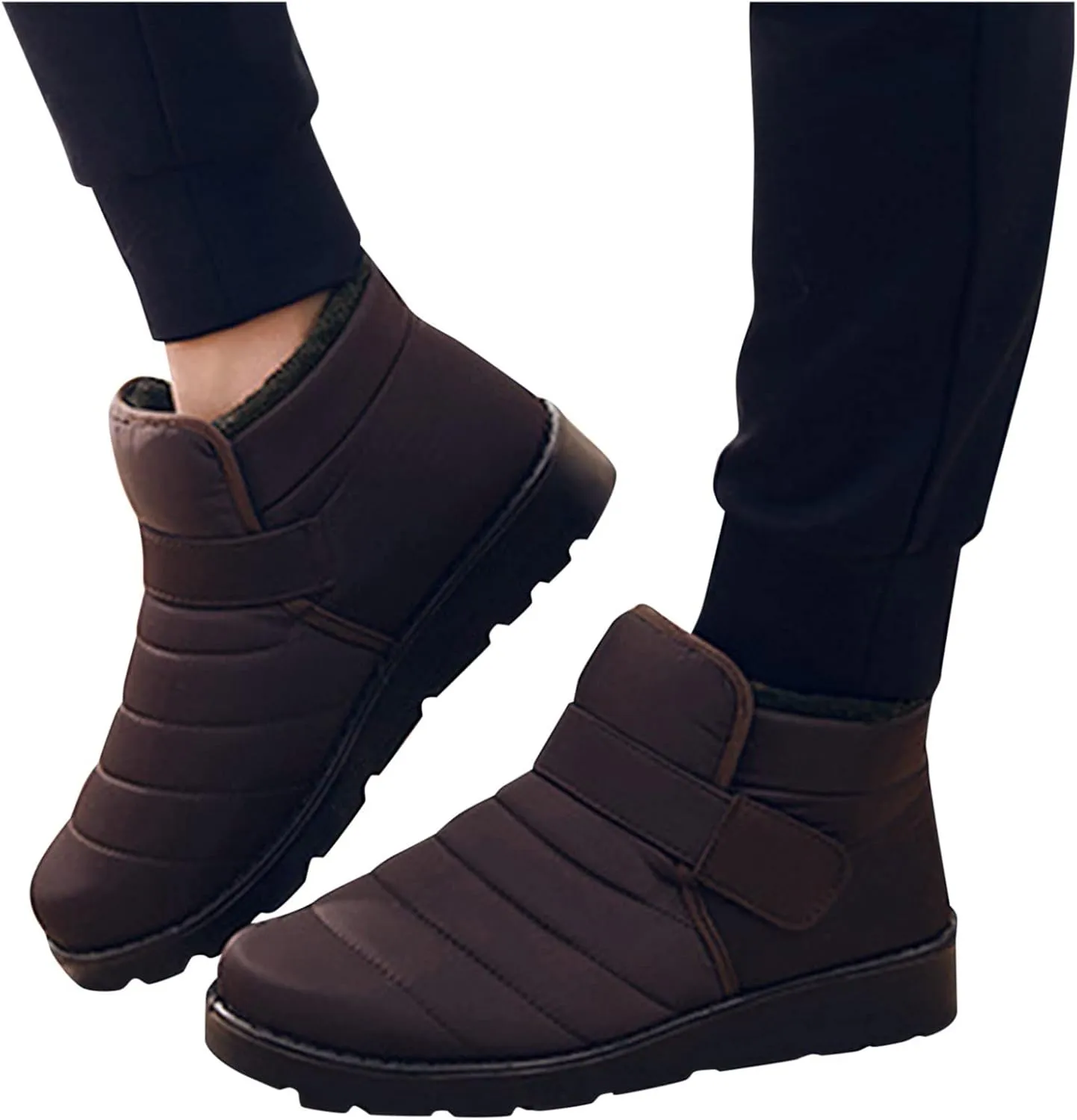Fall Boots Womens Lug Sole Platform Anti Slip Shoes Winter Waterproof Boots Snow Slip On Ankle Fur Lined Booties