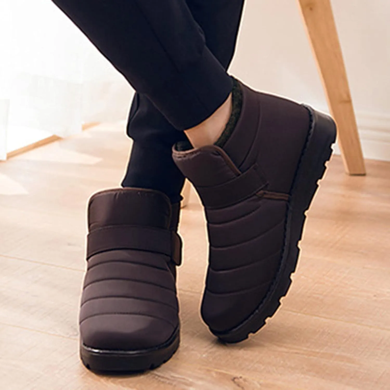 Fall Boots Womens Lug Sole Platform Anti Slip Shoes Winter Waterproof Boots Snow Slip On Ankle Fur Lined Booties