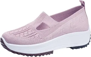 Fashion Summer Women Sports Shoes Flat Bottom Non Slip Mesh Hollow Upper Breathable Soft Slip On Low Top Platform Shoe