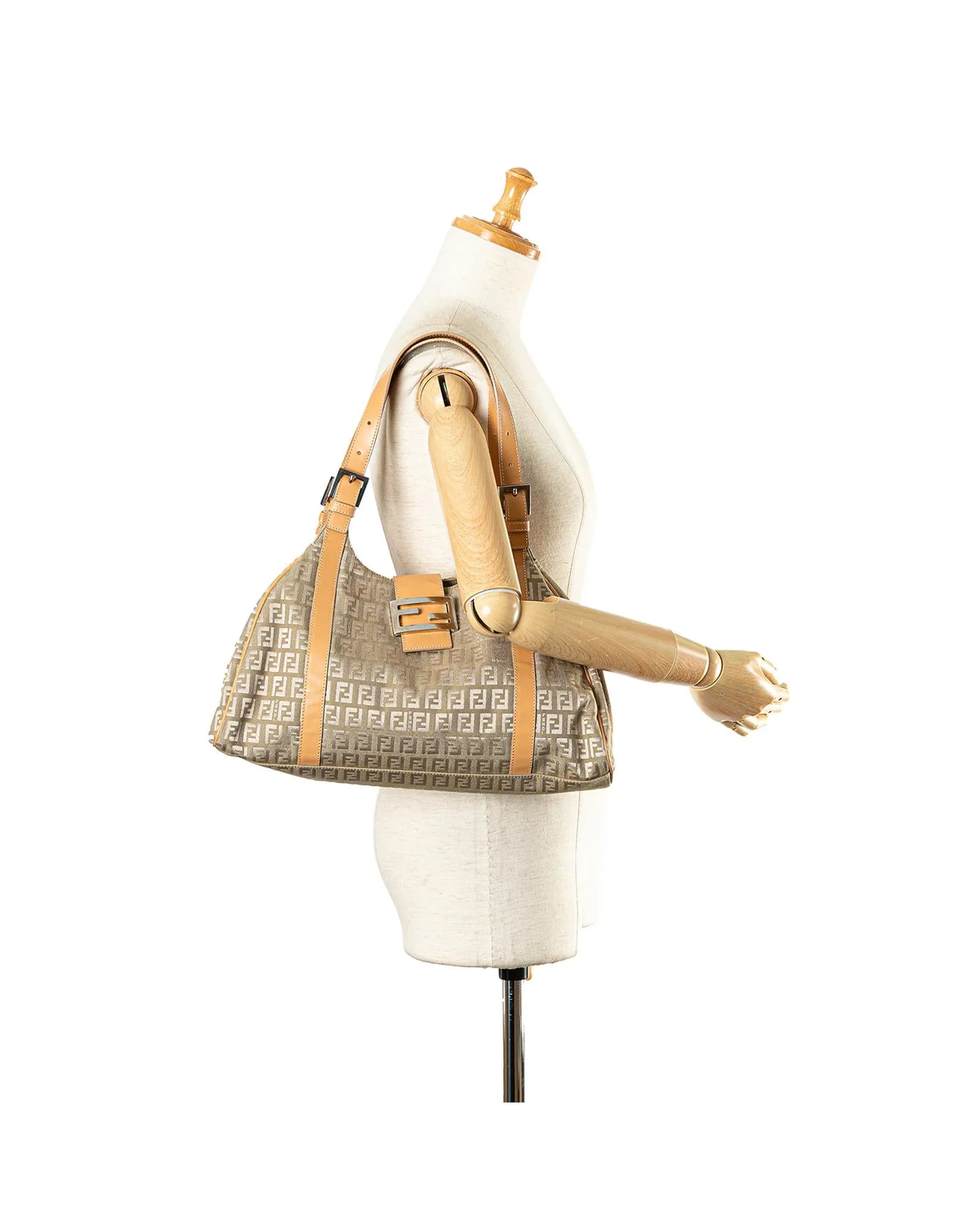 Fendi FF Canvas Shoulder Bag Beige