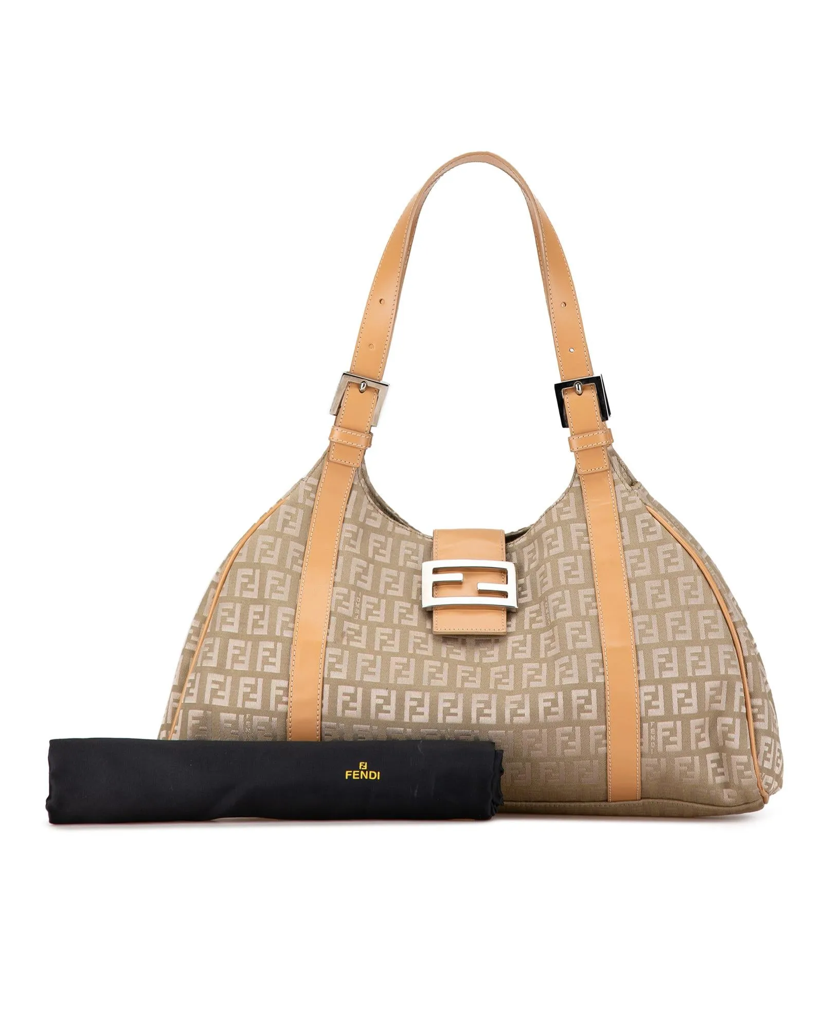 Fendi FF Canvas Shoulder Bag Beige