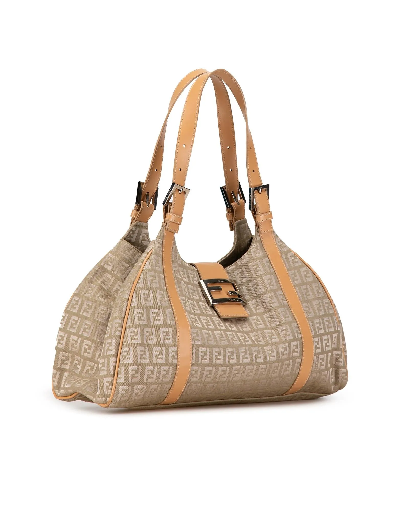 Fendi FF Canvas Shoulder Bag Beige