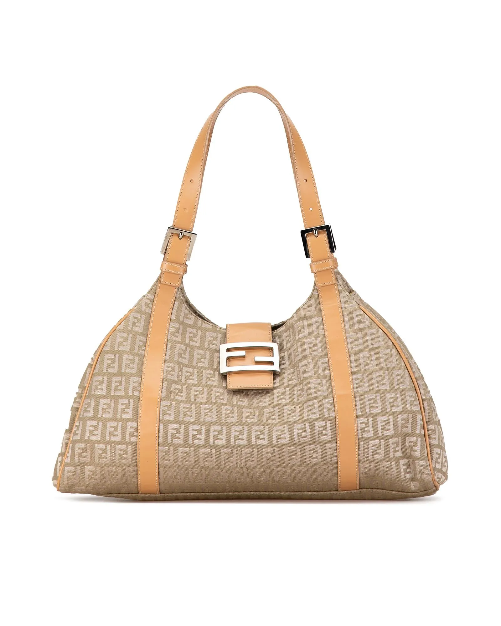 Fendi FF Canvas Shoulder Bag Beige