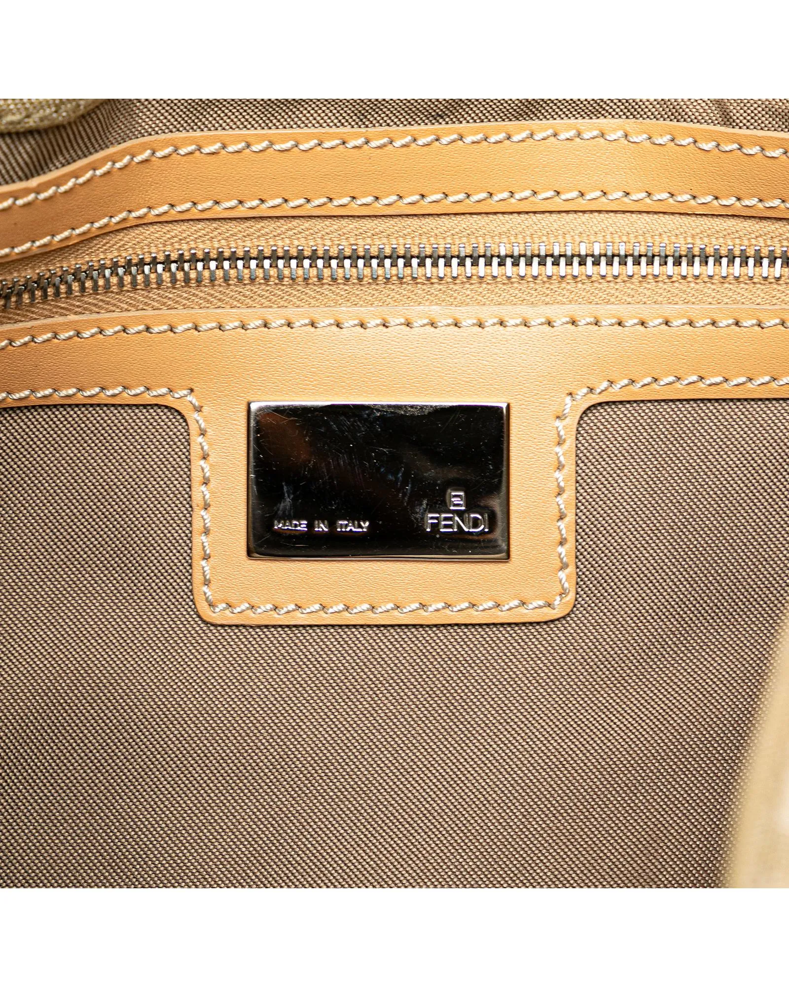 Fendi FF Canvas Shoulder Bag Beige