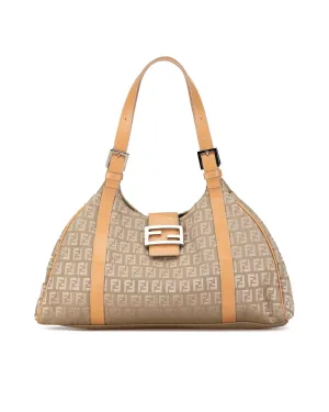 Fendi FF Canvas Shoulder Bag Beige