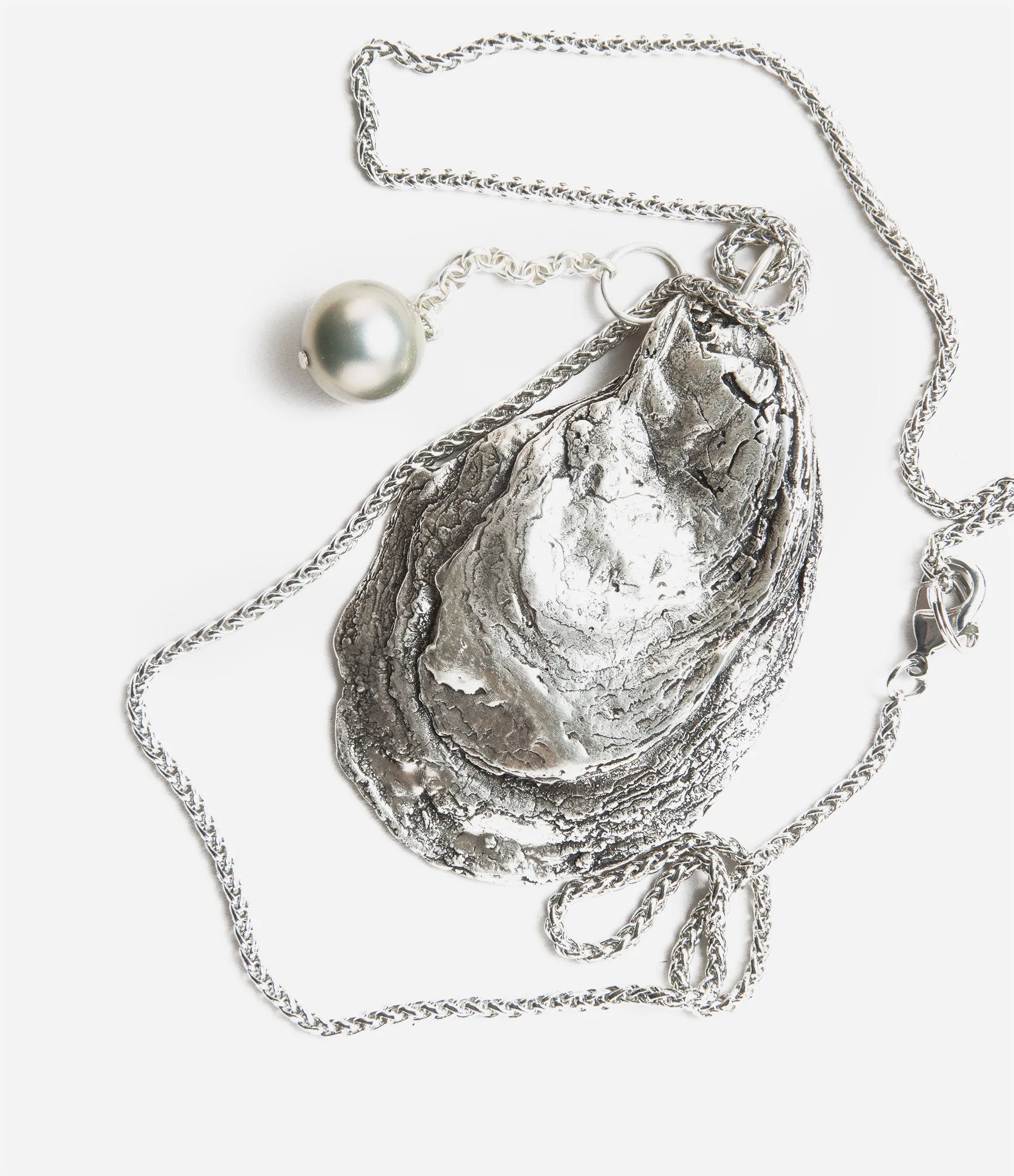Flat Oyster Necklace with Pearl