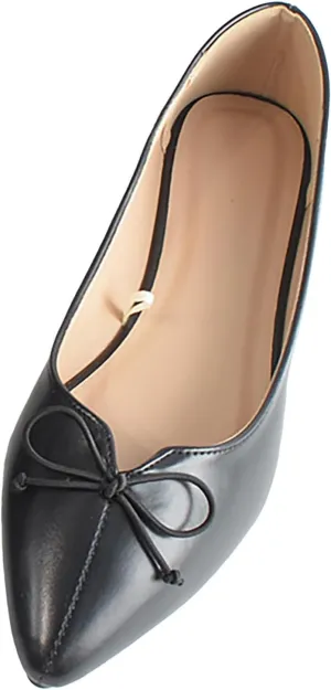 Foreign Trade Spring and Summer Women's Shoes 2023 New Pointed Single Shoes Bow Black Shallow Mouth Wide Slip on Loafer (Black, 6.5)