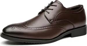 Formal Shoes Dress Oxford for Men Lace Up Brogue Embossed Wing tip Burnished Toe Vegan Leather Anti-Slip Low Top Non Slip Prom
