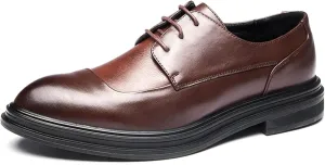 Formal Shoes Dress Oxford for Men Lace Up Derby Shoes Round Burnished Toe Vegan Leather Rubber Sole Anti-Slip Non Slip Party