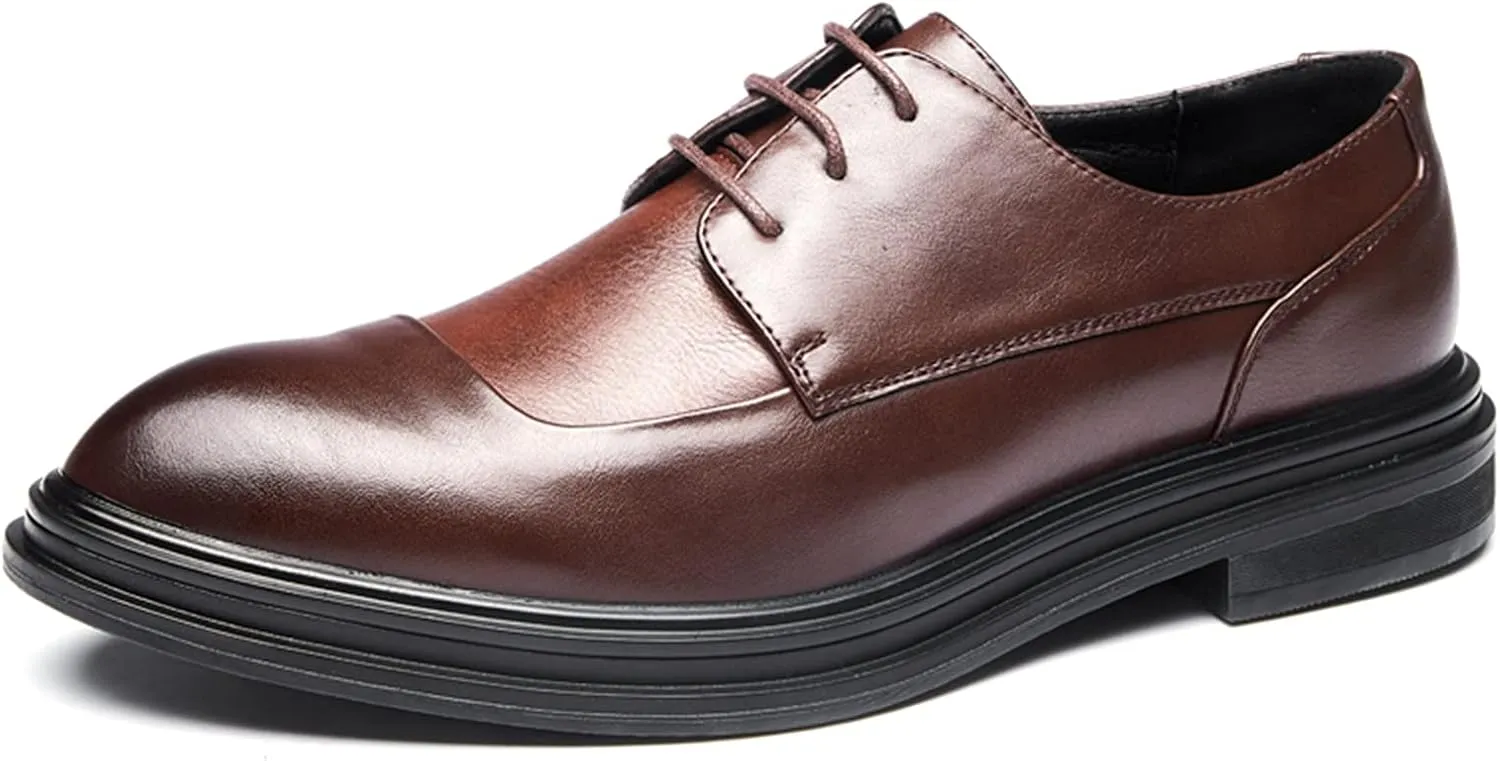 Formal Shoes Dress Oxford for Men Lace Up Derby Shoes Round Burnished Toe Vegan Leather Rubber Sole Anti-Slip Non Slip Party