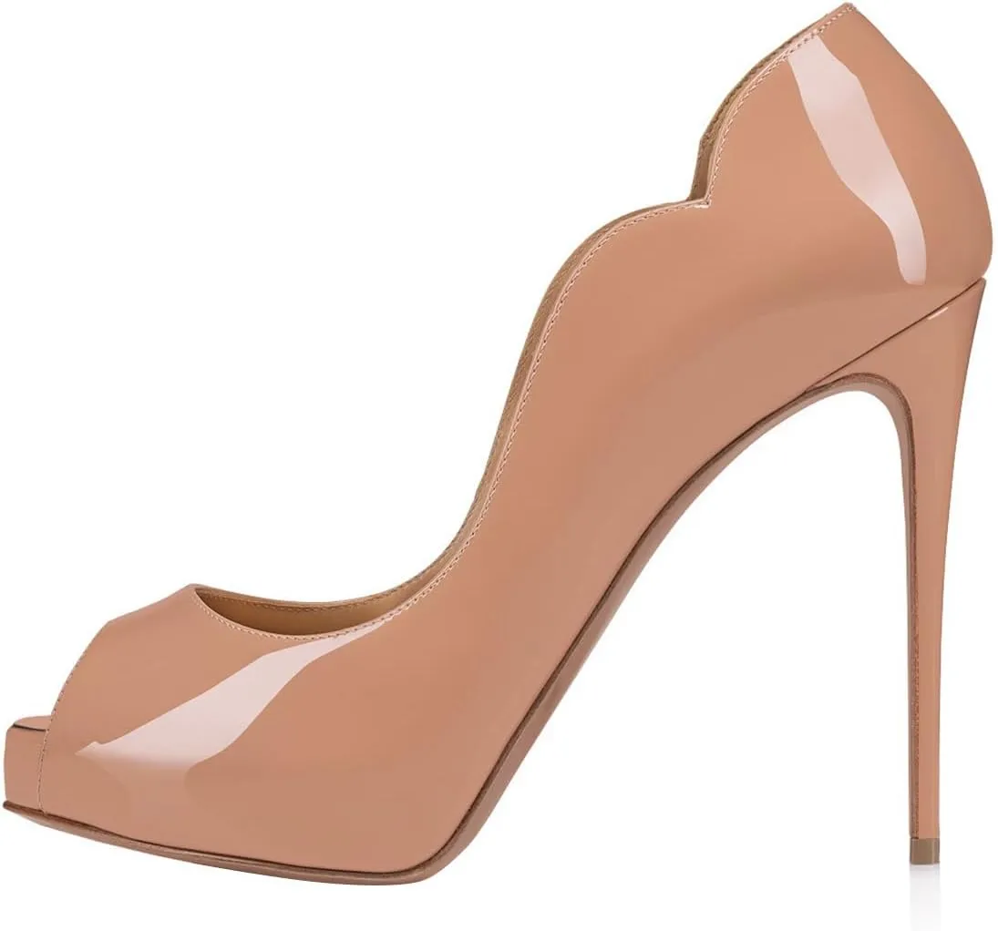 FSJ Women Classic Peep Toe Platform Pumps Sexy Stiletto High Heels Slip On Patent Leather Basic Pumps Wedding Party Dress Shoes Size 4-16 US