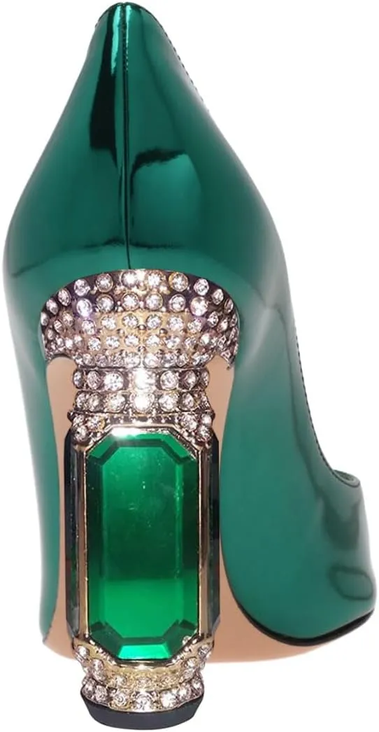 FSJ Women Gorgeous Pointed Toe Crystal Block Chunky High Heel Pumps Slip On Ladies Wedding Evening Shoes Size 4-16 US