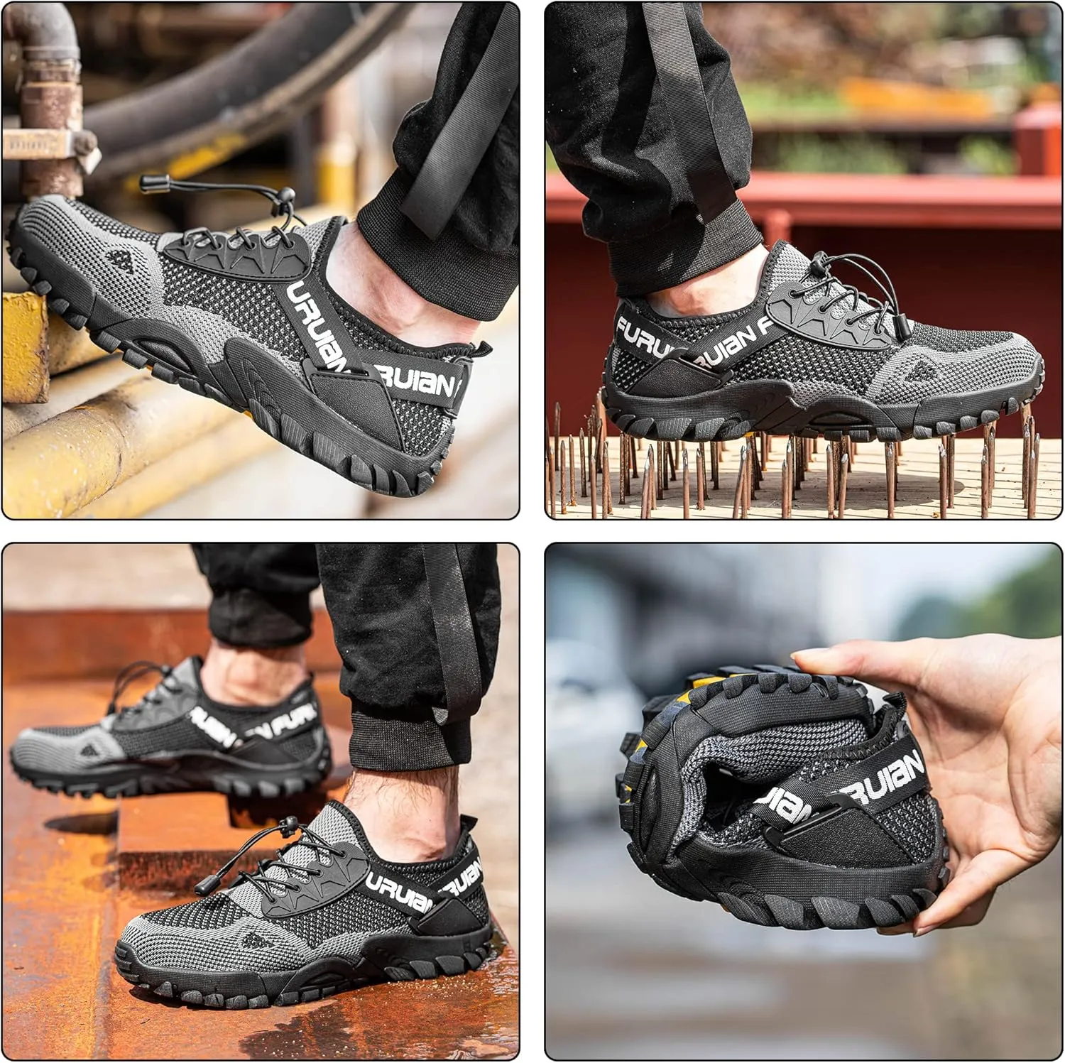 Furuian Steel Toe Shoes for Women Lightweight Breathable Comfortable Working Shoes Industrial Construction Shoes Slip Resistant Puncture Proof Black