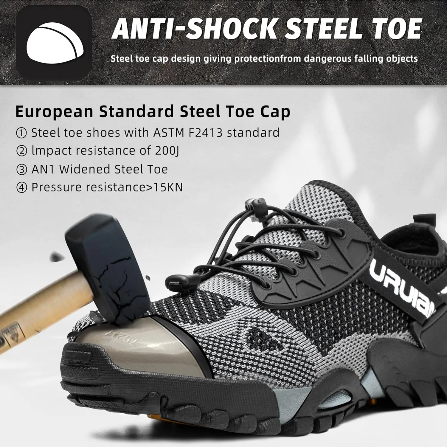 Furuian Steel Toe Shoes for Women Lightweight Breathable Comfortable Working Shoes Industrial Construction Shoes Slip Resistant Puncture Proof Black